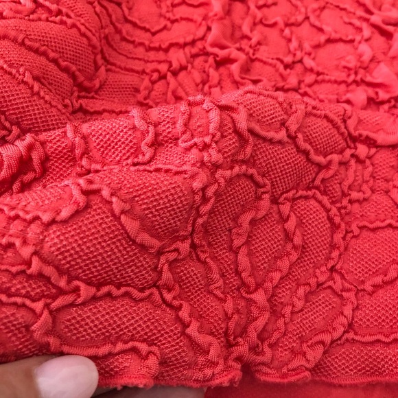 Haystacks fabulous tomato-red, 3/4 sleeve, unique fabric, top - Made in Michigan - Picture 9 of 11